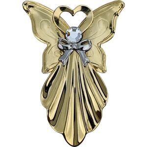 Vintage Jane Glass Crystal Gold Tone Heart Angel Brooch Pin Signed